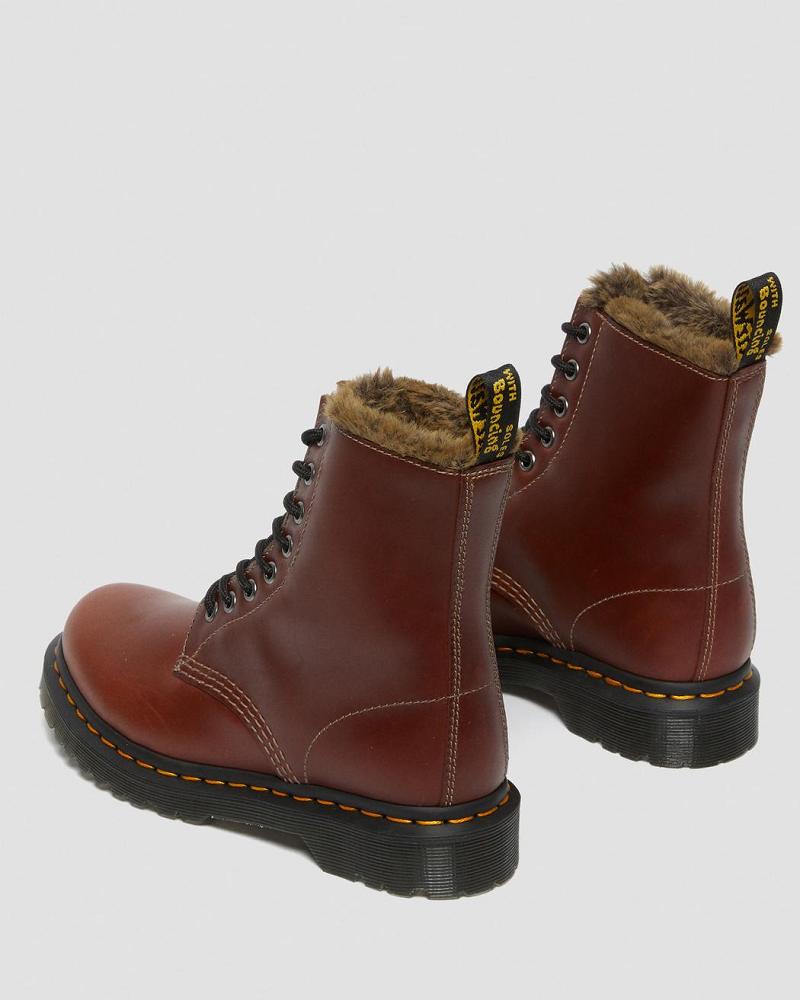 Women's Dr Martens 1460 Serena Faux Fur Lined Lace Up Boots Brown | AU 200XYU